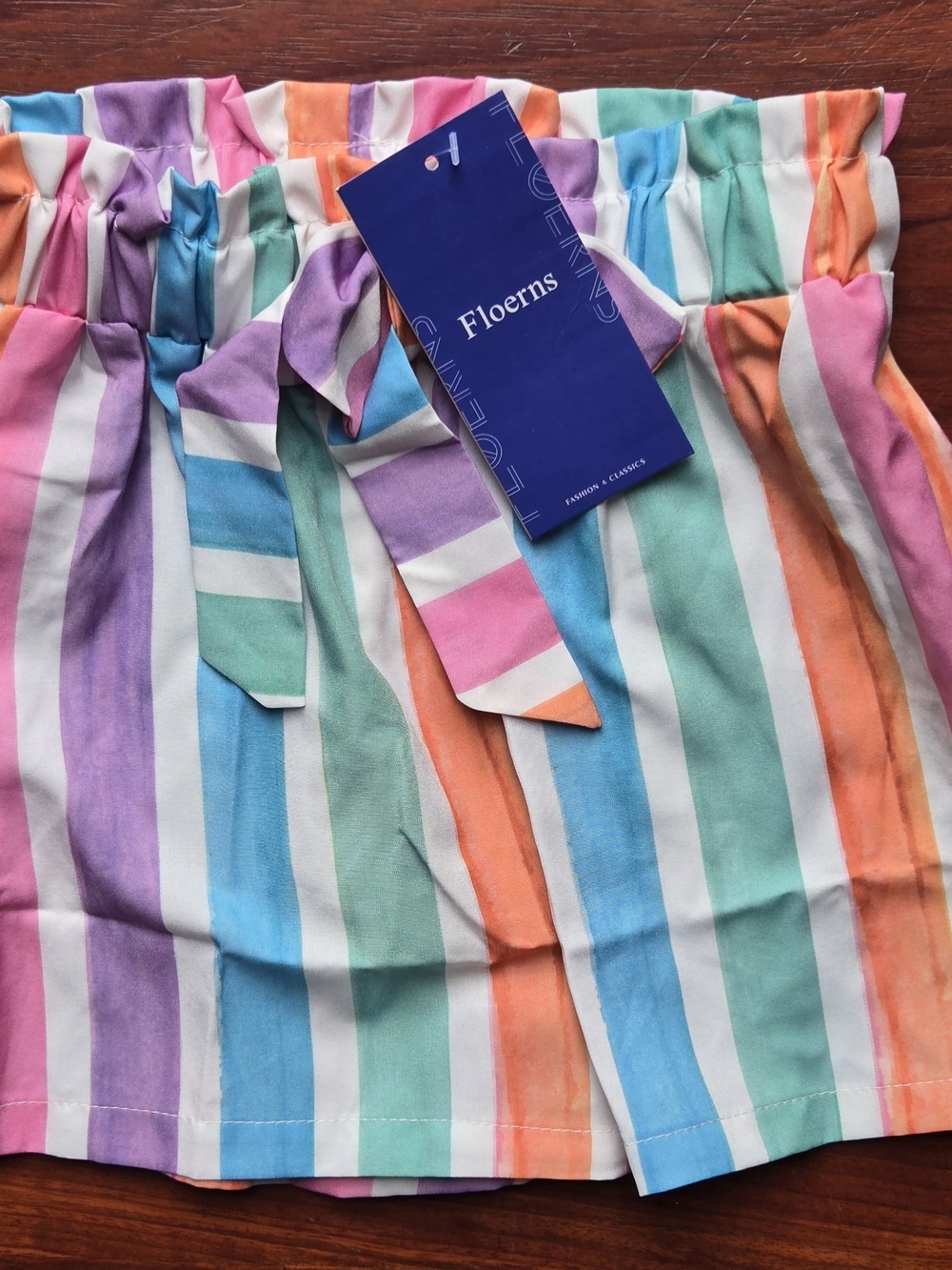 Floerns Girls' Multicolor Stripe Tie-Waist Shorts - Rainbow